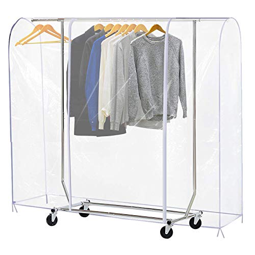 Ruibo Clear Garment Rack Cover Dustproof Clothes Rack Cover with 2 Durable Zipper/Clothing Waterproof Protector (L:71x20x60 inch)