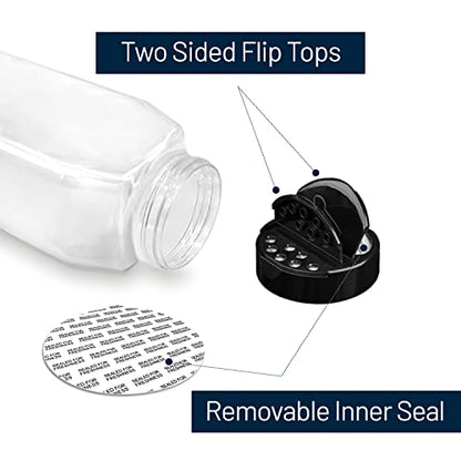Plastic Spice Jars Bottle Containers with Black Cap, 32 Oz, 6 PACK