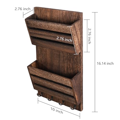 MOOACE Mail Organizer Wall Mount, Wood Mail and Key Holder with Hooks | 2-Slot Mail Sorter Organizer, Office File Organizer Letter Folder for Home Farmhouse Entryway Wall Decor