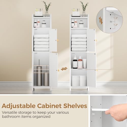 BEWISHOME Small Bathroom Storage Cabinet, 2 Doors Narrow Bathroom Cabinet | Storage Cabinet with Adjustable Shelves, Narrow Toilet Paper Cabinet 7.9"D x 7.9"W x 31.5"H, for Small Spaces, White YYG03W