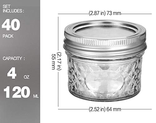 VERONES 40 PACK Mason Jars, 4 OZ Canning Jars Jelly Jars With Regular Lids