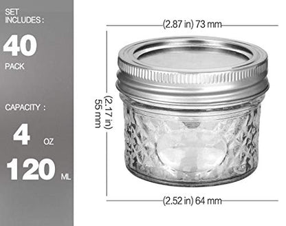 VERONES 40 PACK Mason Jars, 4 OZ Canning Jars Jelly Jars With Regular Lids