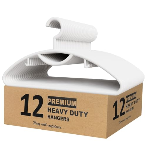 Plastic Clothes Hangers- Heavy Duty Plastic Hanger... (12 Count | White)