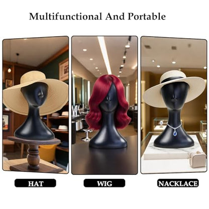 Mannequin Head 16 Inch Professional Plastic Black 1PC with Jack,Durability Multi-Purpose Women Model Wig Stand,Suitable For Displaying and Styling Wigs,Hats,Masks,Headdresses and Necklaces