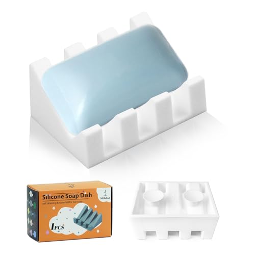 Silicone Soap Dish Self Draining with Suction Cups... (White | Silicone)