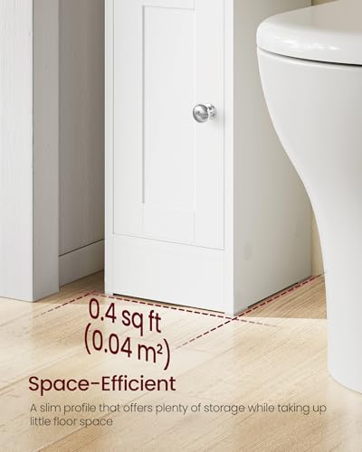 VASAGLE Storage Cabinet Slim with Reversible Doors, Farmhouse | Small Storage Corner Floor Cabinet, Narrow Orgnizer, Adjustable Shelves, Cloud White, Siren Collection, UBBK312WB01S