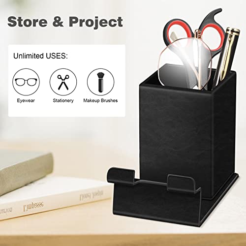 FINTIE Pencil Holder With Phone Stand, Eyeglasses Holder, Desktop Organizer | Nightstand Glasses Holder, Desktop Organizer, For Remote/Pen Storage, Office Supplies Case, Home Decor
