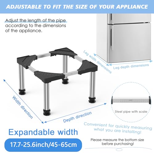 Mini Fridge Stand Adjustable Height 13"-14.2" for 22"-27.6" Appliance Black | Refrigerator Washing Machine Base with 4 Strong Feet Anti-Vibration Washer Dryer Stand Universal Laundry Pedestal Load 440LB