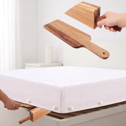 Mattress Lifter & Bed Making Tool Set, Wooden Wedge Lever with Sheet Tucking Tool & 8 Sheet Fasteners, Bedding Helper for Seniors, Caregivers and Housekeepers