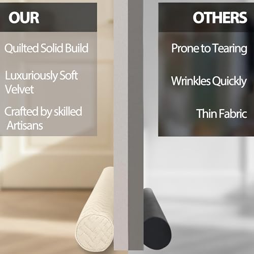 Under Door Draft Stopper, Door Stoppers for Bottom of Door, 30"-36" | Velvet under door gap filler, white beige, blocker cold air, light, smoke and noise, easy slide-on install