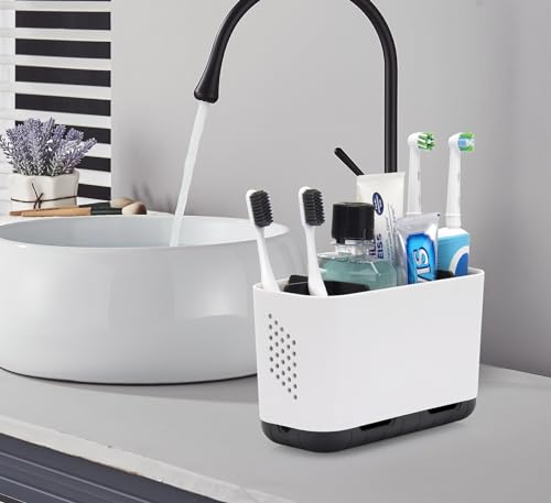 Toothbrush Holders for Bathrooms, Electric Toothbrush and Toothpaste Holder with Adjustable Dividers and Drainage, Kids Toothbrush Organizer for Bathroom Countertop