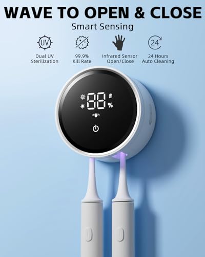 UV Toothbrush Sanitizer and Holder, WONICO Smart Tooth Brush Holders for Bathroom, Toothbrush Wall-Mounted Cleaner Organizer with Auto-Inductive Cover Fits Electric, Manual Toothbrushes for Home
