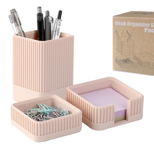 Aesthetic Desk Organizers and Accessories Set of 3... (3 Count | Apricot | Plastic)