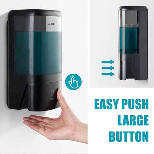 AIKE Liquid Commercial Soap Dispenser,40oz Capacity for Bathroom Black | Screw Wall Mount Install Design for Space-Saving,Transparent Pot with Key and Large Capacity for Commercial Bathroom,AK1007