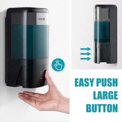 AIKE Liquid Commercial Soap Dispenser,40oz Capacity for Bathroom Black | Screw Wall Mount Install Design for Space-Saving,Transparent Pot with Key and Large Capacity for Commercial Bathroom,AK1007