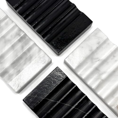 WeDoDecor Real Marble Soap Dish for Shower Stone Tray Small Bar Soap Holder with Self Draining | Non-Slip, Luxury Bath Room Accessories (White)