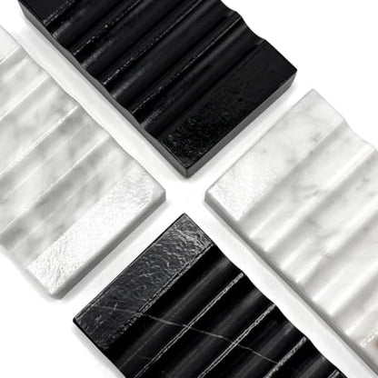 WeDoDecor Real Marble Soap Dish for Shower Stone Tray Small Bar Soap Holder with Self Draining | Non-Slip, Luxury Bath Room Accessories (White)