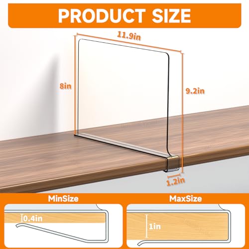 Clear Acrylic Shelf Dividers for Closet Organization - 6 Pack Closet Shelf Divider for Sweatshirt,Towel,Bag,Purse,Clothing,Sweater Organizer,Plastic Dividers and Separators for Shelves and Bedroom