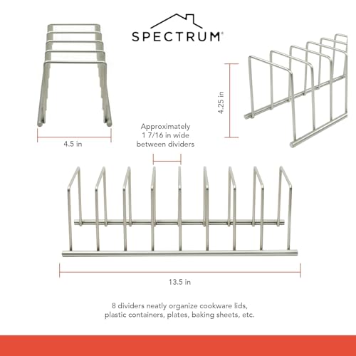 Spectrum Euro Kitchen Organizer Metal Dish Rack Cutting Board Holder Stand for Countertop or Inside Cabinet Organization, 8 Slot Cutting Board Plate Drying Rack for Bakeware Storage, Satin Nickel