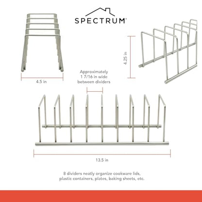 Spectrum Euro Kitchen Organizer Metal Dish Rack Cutting Board Holder Stand for Countertop or Inside Cabinet Organization, 8 Slot Cutting Board Plate Drying Rack for Bakeware Storage, Satin Nickel