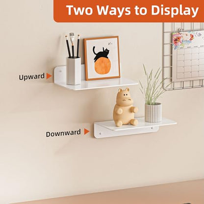 Adhesive Small Wall Shelf 2 Pack, Metal Floating Shelves, 9x4.9 | Rust-proof Aluminum, Piano White Finish, Cable Hole, No Drill，Display Ledges for Living Room Gaming Room Bedroom Bathroom