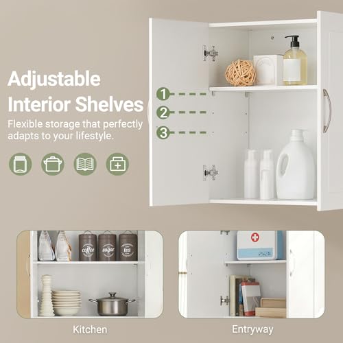Haotian Wall Cabinet Laundry Room, Medicine Cabinet for Bathroom Kitchen Garage, Wall Storage Cabinet with Adjustable Shelf, White FRG231-W | Over the Toilet Storage Cabinet, Floating Wall Storage Medicine Cabinet With Customizable Shelf, FRG231-W