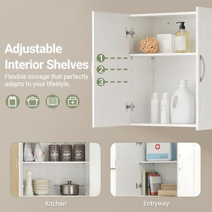Haotian Wall Cabinet Laundry Room, Medicine Cabinet for Bathroom Kitchen Garage, Wall Storage Cabinet with Adjustable Shelf, White FRG231-W | Over the Toilet Storage Cabinet, Floating Wall Storage Medicine Cabinet With Customizable Shelf, FRG231-W