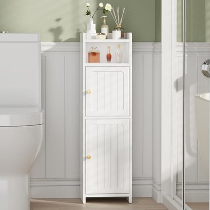 BEWISHOME Slim Bathroom Storage Cabinet, 2 Doors Small Bathroom Cabinet | Storage Cabinet with Adjustable Shelves, Narrow Toilet Paper Cabinet 7.9"D x 9.8"W x 31.5"H, for Small Spaces, White YYG13W