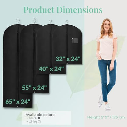 2-Pack Breathable Garment Bags for Hanging Clothes – Dust-Proof Suit & Dress Covers with Clear Window – Waterproof, Foldable Closet Storage Organizer for Coats, Gowns, and Jackets (Black, 40")