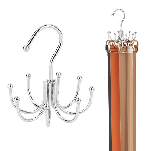 ZEDODIER 2 Pack Belt Hanger, Belt Organizer for Closet 360° Rotatable | Heavy-Duty Metal Belt Holder with 16 Hooks, Holds Up to 48 Belts, Hanging Belt Storage Rack for Closet, Space Saving
