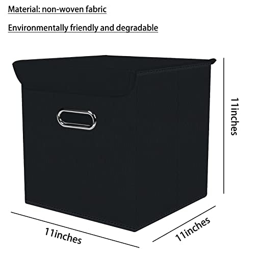 Closet Organizers Fabric Storage Bins With Lids Collapsible Cube Storage Organizer Basket With Handles,Storage Boxes for Clothes Storage,Office,Toys,3 Pack,（Black