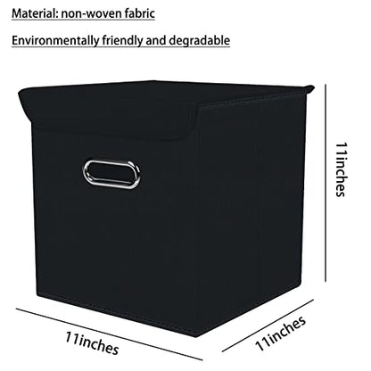Closet Organizers Fabric Storage Bins With Lids Collapsible Cube Storage Organizer Basket With Handles,Storage Boxes for Clothes Storage,Office,Toys,3 Pack,（Black