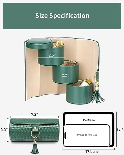 VLANDO Travel Jewelry Organizer, 3 Tier Roll Up Design, Hard Shell Storage | Stepped Sections Compartments Keep Jewelry Visible, Soft Lining Protect Pieces, Snap Closure, Travel Gift for Women Girl