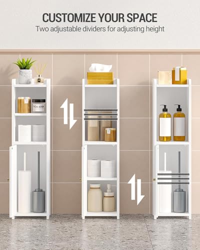 Hzuaneri Bathroom Storage Cabinet, Narrow Toilet Paper Cabinets with Doors | Small Corner Floor Cabinet with Doors and Adjustable Shelf, Bathroom Organizer for Small Spaces, White BC19703X