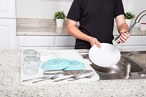 Silicone Dish Drying Mat with Built-in Drain Lip - Hygienic Drying Pad - Sturdy Compact Easy to Clean Tray Protects Surfaces Prevents Water Build Up - 23 X 17 (Grey)