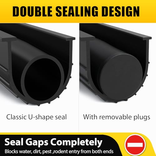 Jin&Bao Garage Door Bottom Rubber Seal 5/16" T-End 16FT & 2 End Plugs Black | 5/16" T-end garage door seal,double weather barrier,2 end plugs,flexible rubber,easy trim,tool-free slide-in install
