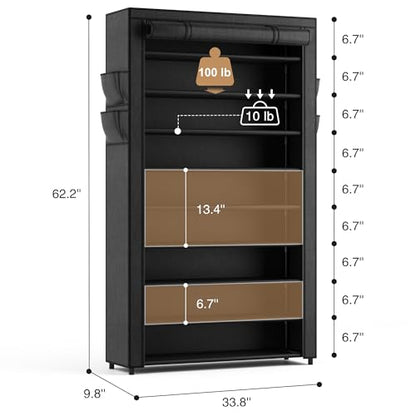 Shoe Rack with Covers - 10 Tiers Tall Shoe Rack Organizer Large Capacity Shoe Shelf Storage 40 Pairs Space Saving Vertical Shoe Storage Organizer for Closet, Entryway, Dorm, Bedroom