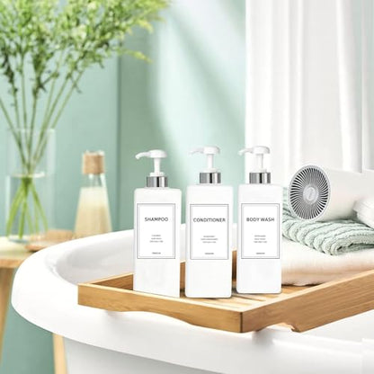 Modern Silver Shampoo and Conditioner Dispenser (21 oz, Pack of 3) Refillable Pump Bottle Set Empty Shower Plastic Bottles with Pump for Bathroom Body Wash Soap and Shower (Sliver&White)