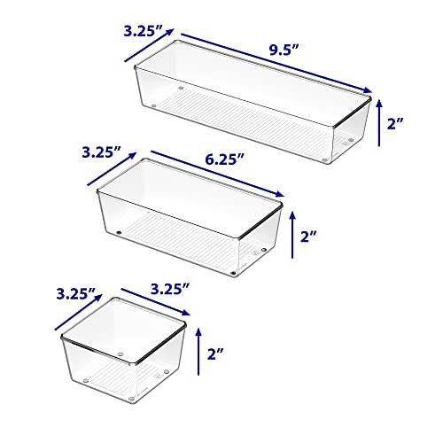 Simple Houseware Clear Desk Drawer Organizer, Assorted Sizes, 6 Packs | For Desk, Office, Bathroom, Makeup, and Craft Storage