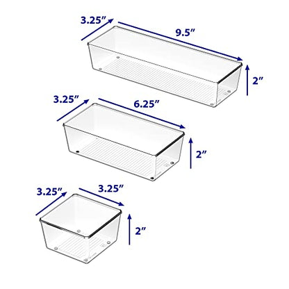 Simple Houseware Clear Desk Drawer Organizer, Assorted Sizes, 6 Packs | For Desk, Office, Bathroom, Makeup, and Craft Storage