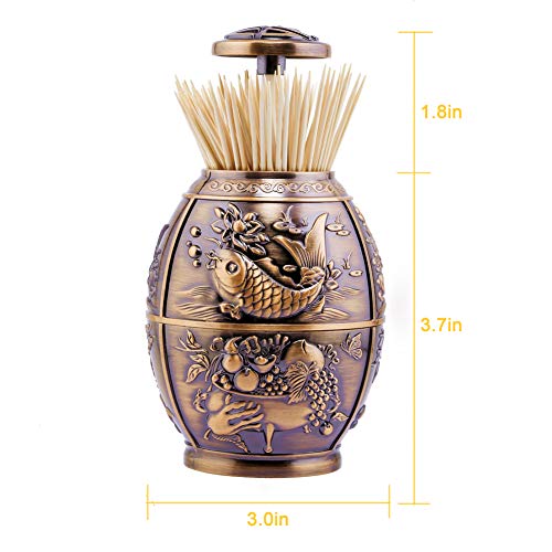 Push Style Retro Metal Automatic Toothpick Holder, House Warming Gifts, Retractable Toothpicks Case Can Box Organizer Storage Container, for Home Restaurant Café Club Bar Hotel ( Red Bronze )