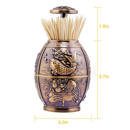 Push Style Retro Metal Automatic Toothpick Holder, House Warming Gifts, Retractable Toothpicks Case Can Box Organizer Storage Container, for Home Restaurant Café Club Bar Hotel ( Red Bronze )