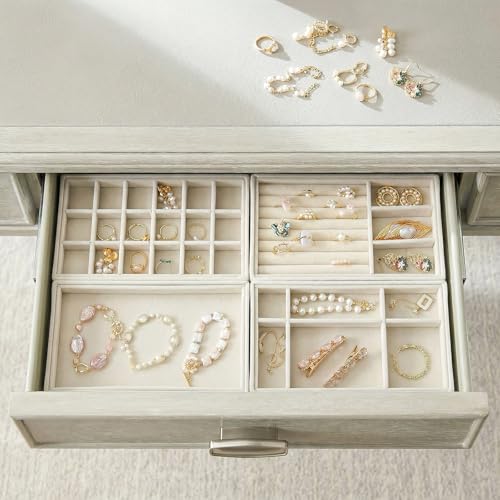 Elsjoy 8 Pack Velvet Jewelry Trays, Stackable Jewelry Organizer Trays for Drawers, Beige Jewelry Storage and Display Tray Inserts for Necklaces, Rings, Earrings
