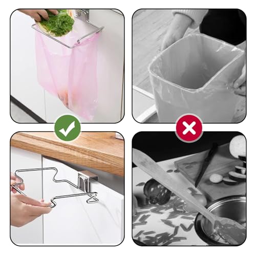 2-Pack RV Stainless Steel Trash Holder, Multi-Functional Hooks for Bathroom, Cabinet Door, Kitchen, Camper,RV Trash Can For Inside、Durable No-Punch Installation, Silver