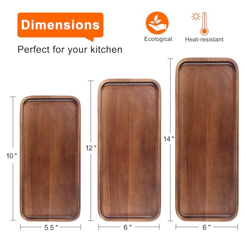 Acacia Wood Plates Small Decorative Tray Wooden Serving Platter for Food | Cheese Charcuterie Board Rectangle Appetizer Plate Long Snack Dessert Trays Kitchen Dish Party Platters Valet Catchall Tray