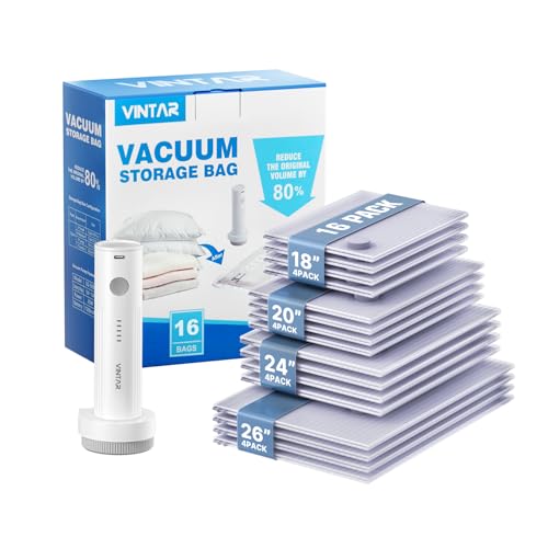 16 Pack Vacuum Seal Bags for Clothing Travel with... (16 Count | Grey)