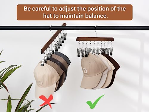 StorageWorks Hat Organizer 2 Pack, Walnut Cap Hanger Rack with 10 Clips