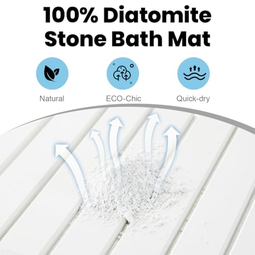 Black Floral Diatomaceous Earth Quick Dry Stone Bath Mat for Bathroom Decor | Stone Bath Mat, Diatomite Stone Bath Mats for Bathroom, Foldable Super Absorbent Quick Dry Non-Slip Fast Drying Shower Mat