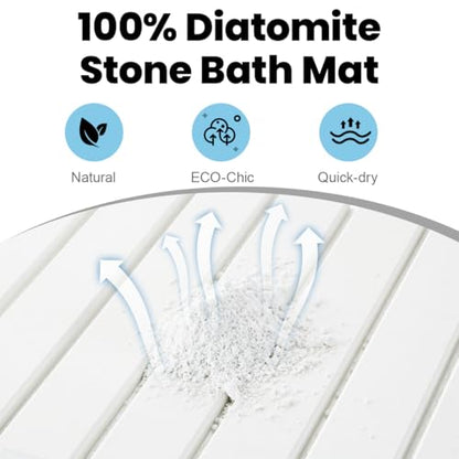 Black Floral Diatomaceous Earth Quick Dry Stone Bath Mat for Bathroom Decor | Stone Bath Mat, Diatomite Stone Bath Mats for Bathroom, Foldable Super Absorbent Quick Dry Non-Slip Fast Drying Shower Mat