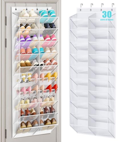 30 Pairs Over the Door Shoe Organizer Breathable M... (White)